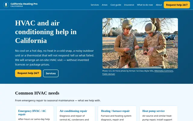 Home page of californiaheatingpro.com