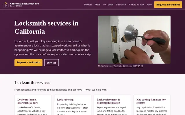 Home page of californialocksmithpro.com