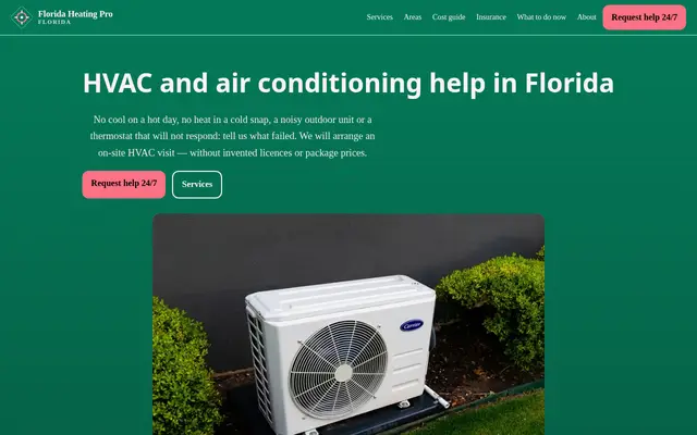 Home page of floridaheatingpro.com