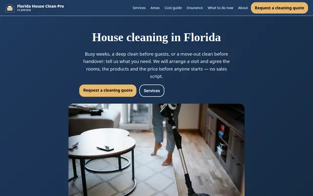 Home page of floridahousecleanpro.com