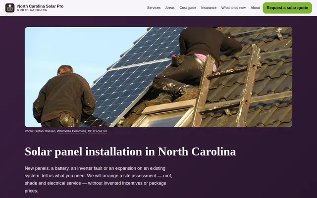 Home page of northcarolinasolarpro.com