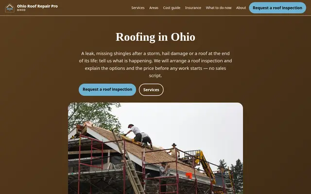 Home page of ohioroofrepairpro.com