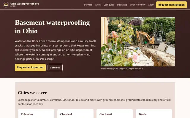 Home page of ohiowaterproofingpro.com