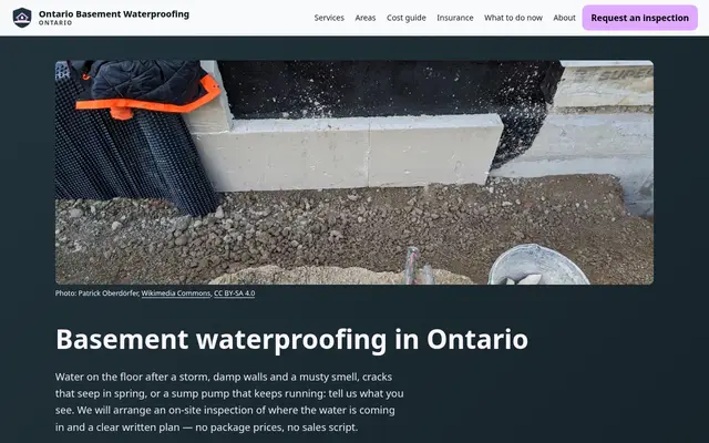 Home page of ontariobasementwaterproofing.com