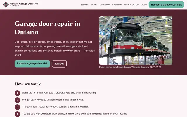 Home page of ontariogaragedoorpro.com