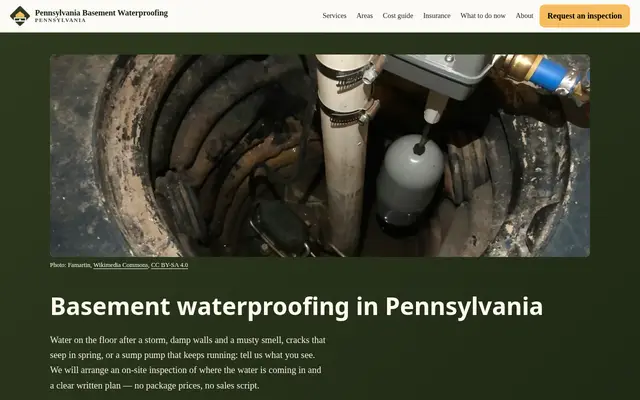 Home page of pennsylvaniabasementwaterproofing.com