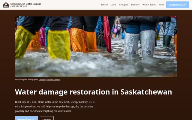 Home page of saskatchewanwaterdamage.com