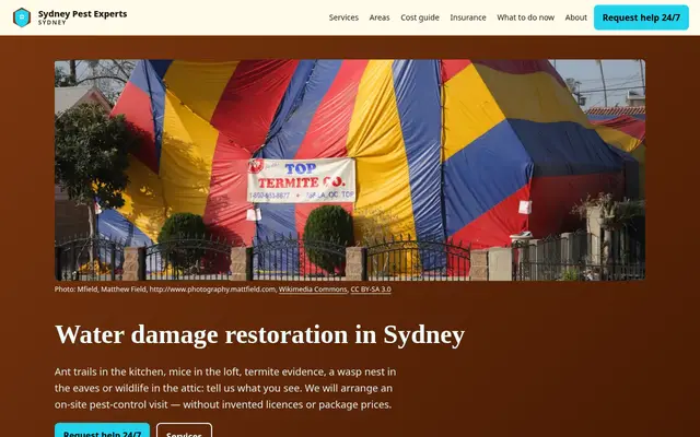Home page of sydneypestexperts.com