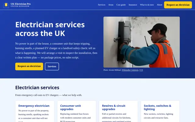 Home page of ukelectricianpro.co.uk