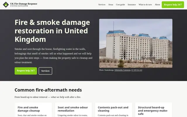 Home page of ukfiredamage.co.uk