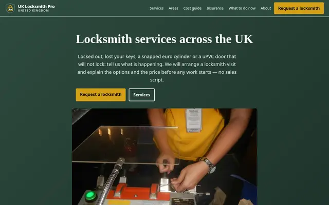 Home page of uklocksmithpro.co.uk