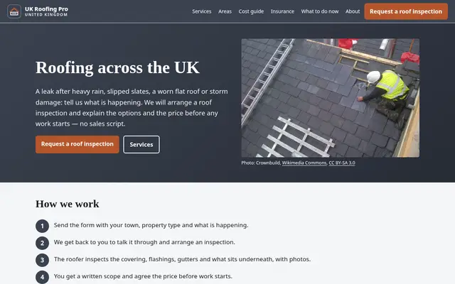 Home page of ukroofingpro.co.uk