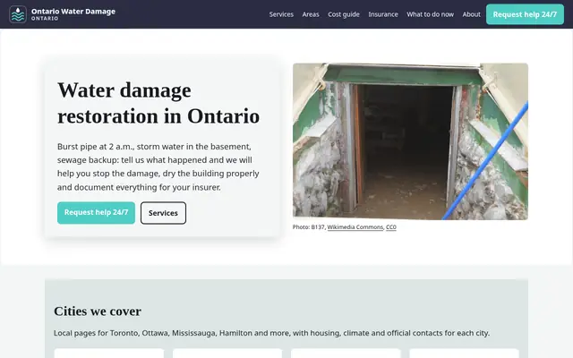 Home page of waterdamageontario.com
