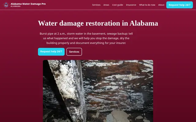 Home page of waterdamageproalabama.com