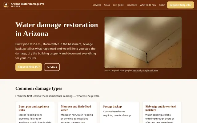 Home page of waterdamageproarizona.com