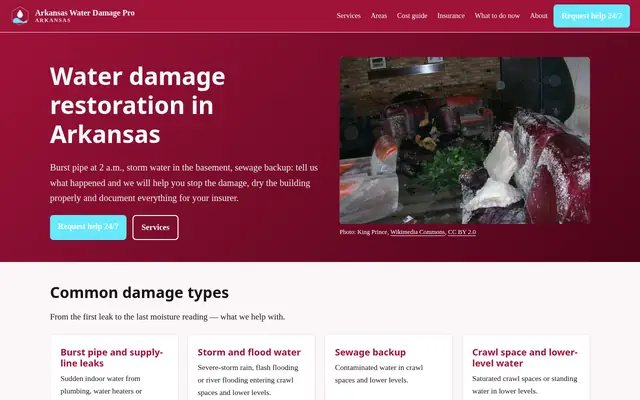 Home page of waterdamageproarkansas.com