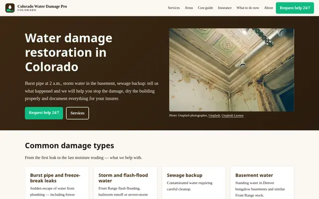 Home page of waterdamageprocolorado.com