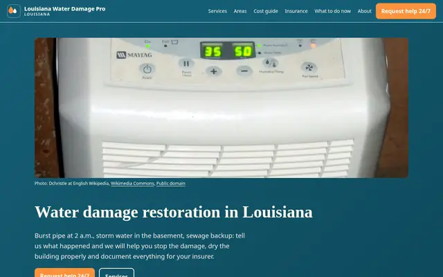 Home page of waterdamageprolouisiana.com