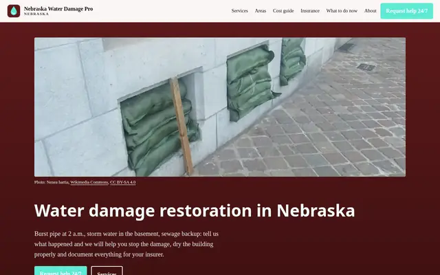 Home page of waterdamagepronebraska.com