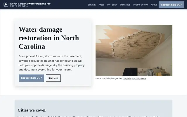 Home page of waterdamagepronorthcarolina.com