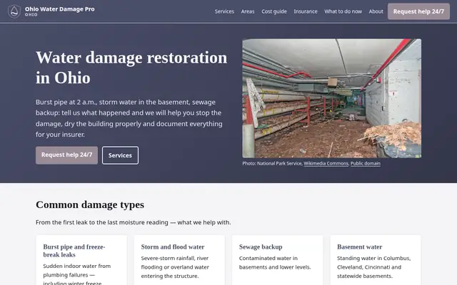 Home page of waterdamageproohio.com