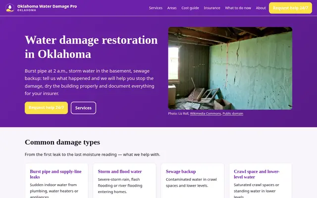 Home page of waterdamageprooklahoma.com