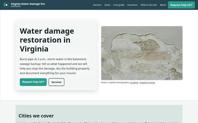 Home page of waterdamageprovirginia.com