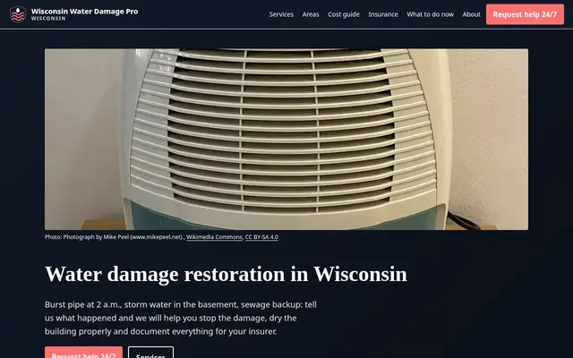 Home page of waterdamageprowisconsin.com