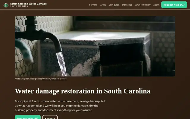 Home page of waterdamagesouthcarolina.com